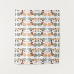 Earth Tones Asymmetrical Leaves Line Art  Tapestry