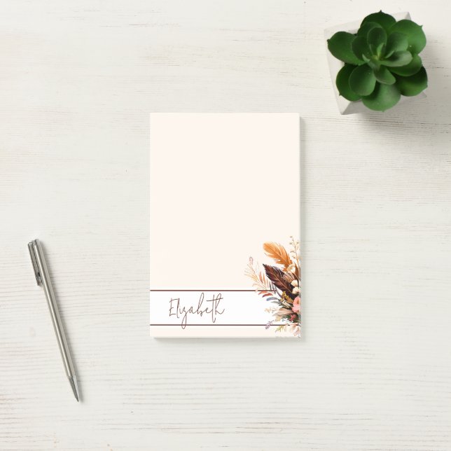 Earth tones boho bouquet personalized post-it notes (Office)