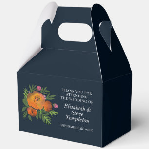 Earth Tones Burnt Orange Navy Floral Wedding Favor Box