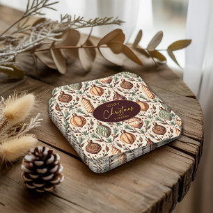 Earth Tones Christmas Pattern#12 ID1009 Square Paper Coaster