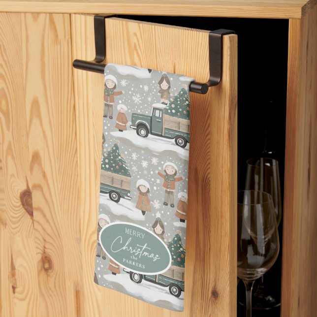 Earth Tones Christmas Pattern#2 ID1009 Kitchen Towel (Thirds Fold)