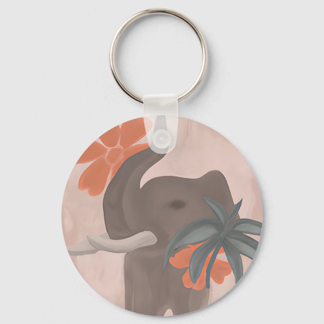 Earth tones Elephant minimalist art  Keychain (Front)