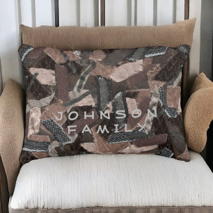 Earth tones family name farmhouse striped abstract accent pillow