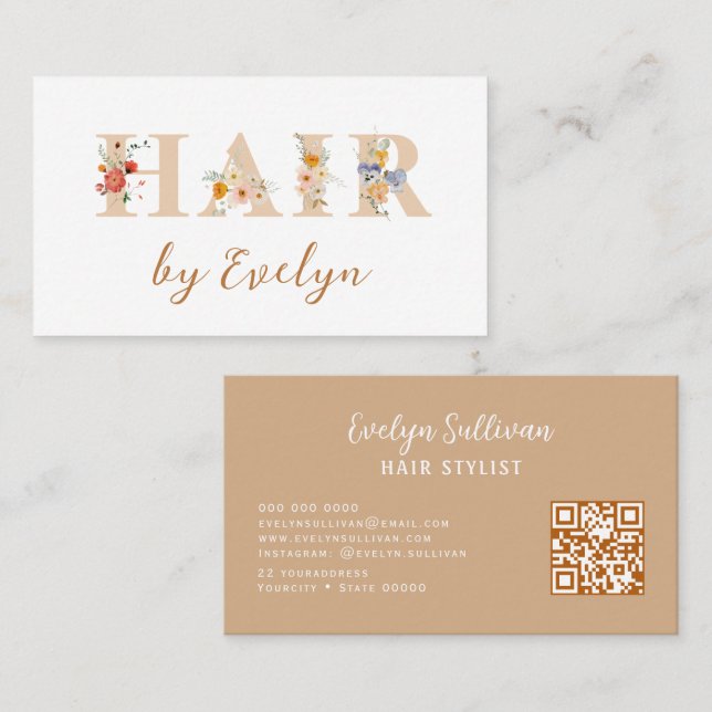 Earth Tones Floral Letters Hair Business Card (Front/Back)