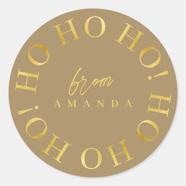 Earth Tones Gold Christmas Ho Ho Ho ID1009 Classic Round Sticker (Front)