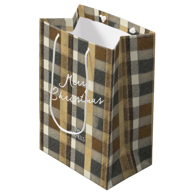 Earth Tones Gold Christmas Pattern#7 ID1009 Medium Gift Bag (Front Angled)