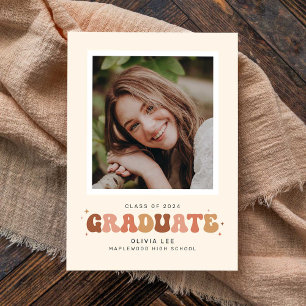 Earth Tones Groovy Retro Photo Graduation Announcement