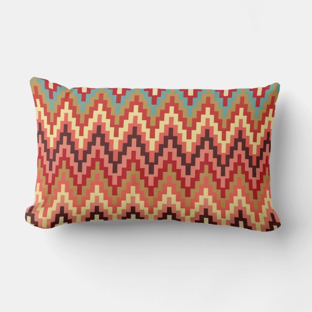 Earth Tones Ikat Chevron Zig Zag Stripes Pattern Lumbar Pillow (Front)