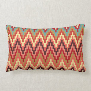 Earth Tones Ikat Chevron Zig Zag Stripes Pattern Lumbar Pillow