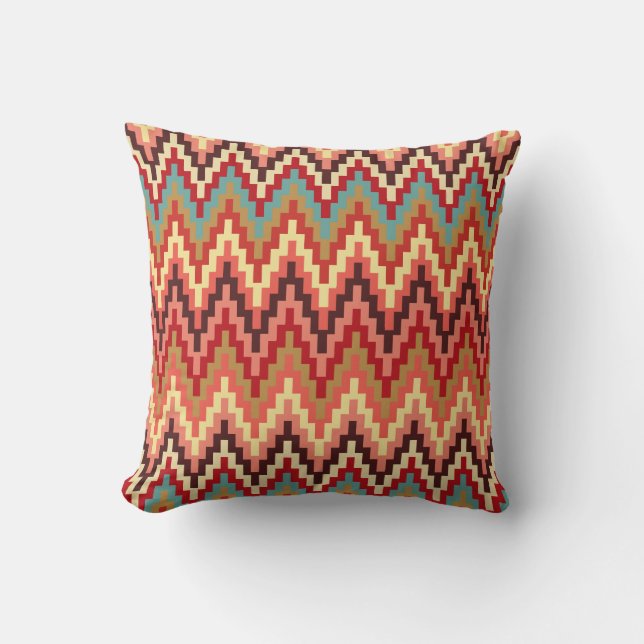 Earth Tones Ikat Chevron Zig Zag Stripes Pattern Throw Pillow (Front)