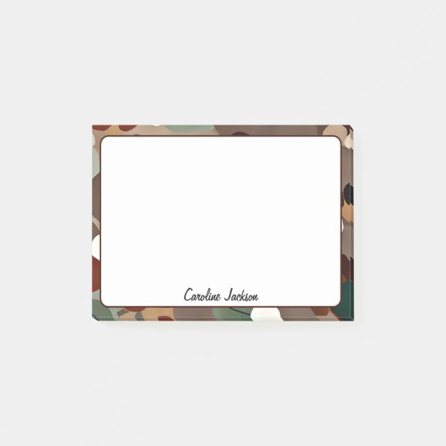 Earth tones leaves and dots personalized post-it notes (Front)