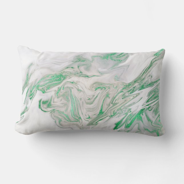 Earth Tones Mint Green Grey White Marble Lumbar Pillow (Front)