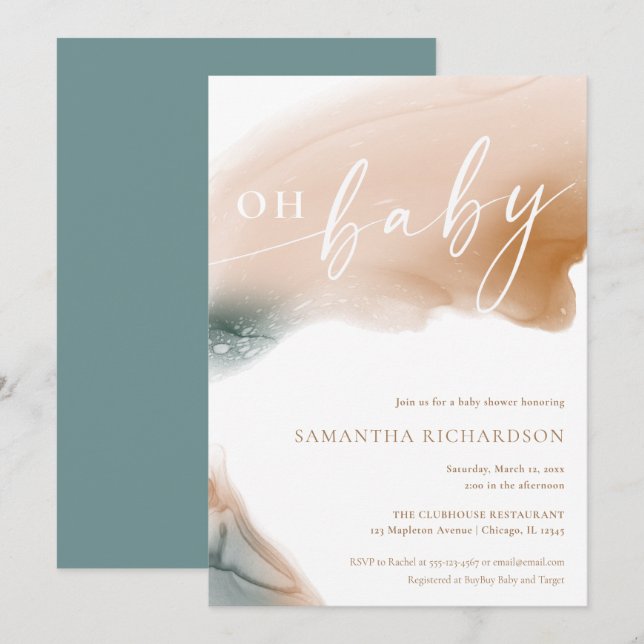 Earth tones modern teal beige tan OH baby shower Invitation (Front/Back)