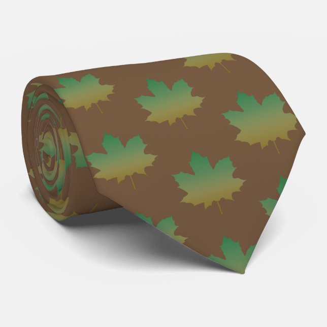 Earth Tones of Green and Brown Maple Leaf Pattern Tie (Rolled)