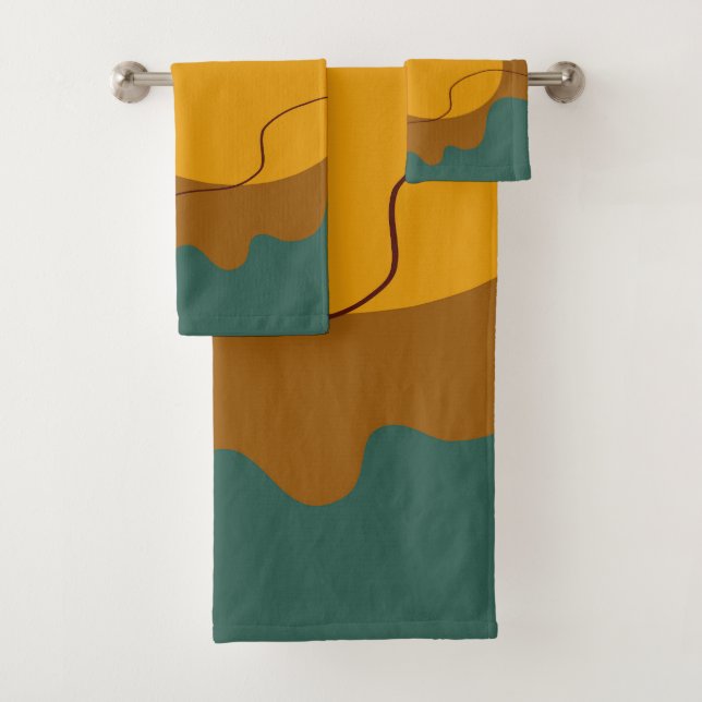 Earth tones organic shapes abstract background bath towel set (Insitu)
