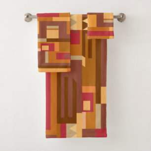 Earth tones red brown pattern bath towel set