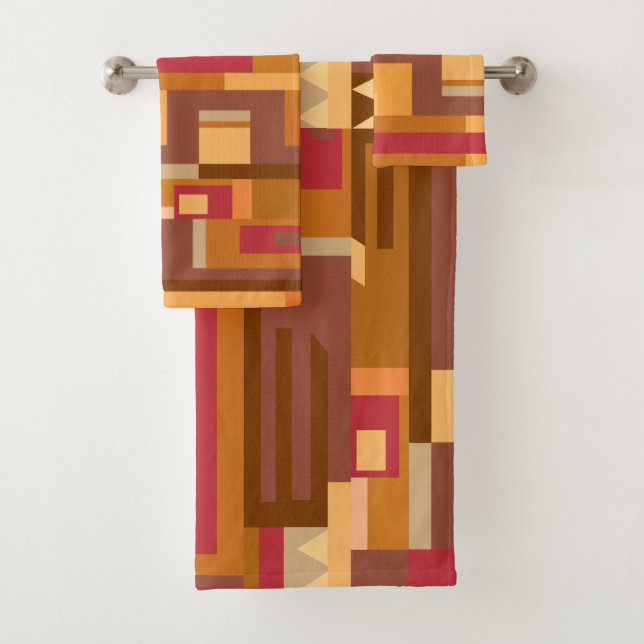 Earth tones red brown pattern bath towel set (Insitu)