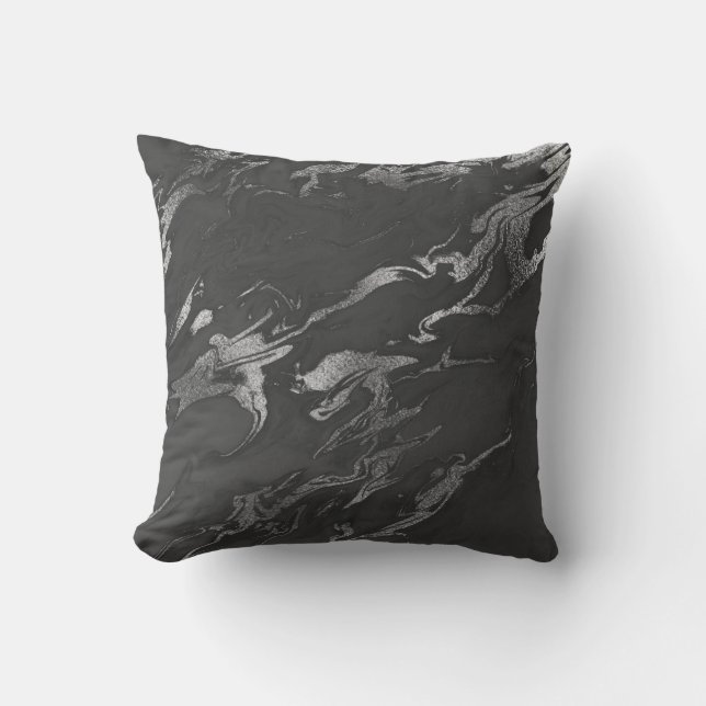 Earth Tones Silver Black Grey Graphite Marble Throw Pillow (Front)