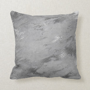 Earth Tones Silver Grey Graphite Marble Throw Pillow