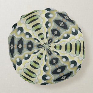 Earth Tones Symmetrical Kaleidoscope Round Pillow