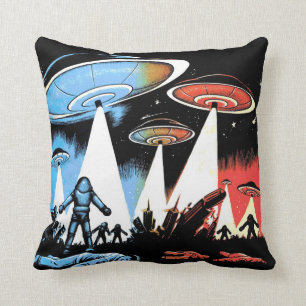 Earth vs the UFO Throw Pillow