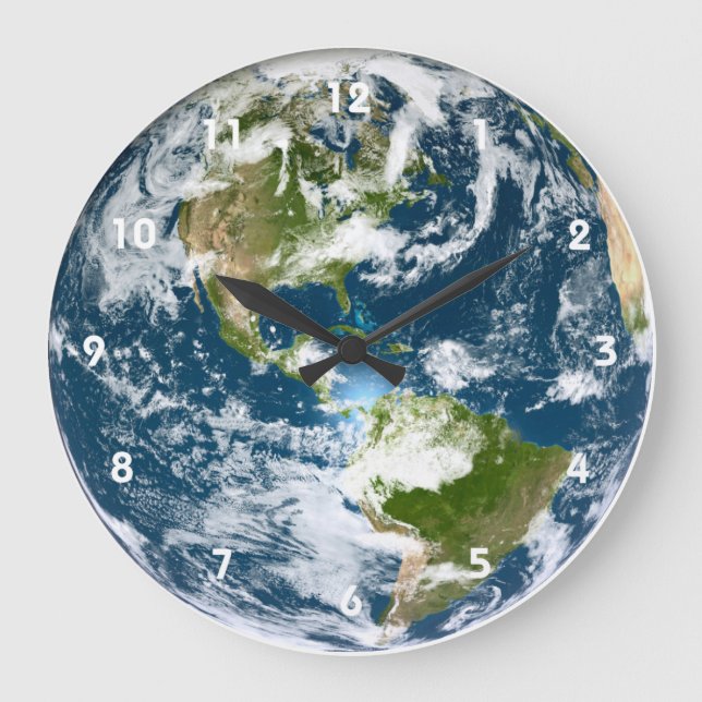 Earth wall clock with numbers (Front)