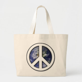 Earth White Peace Sign7 Large Tote Bag