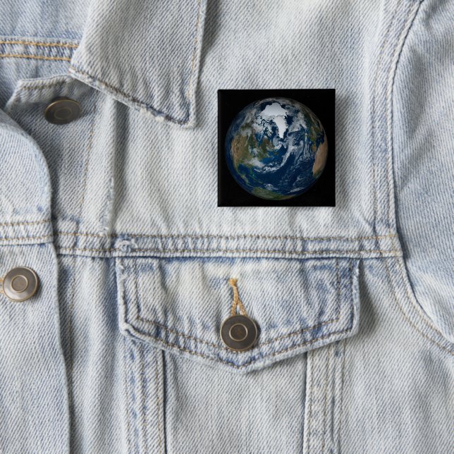 Earth With Clouds And Sea Ice 2 Inch Square Button (In Situ)