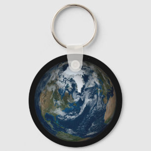 Earth With Clouds And Sea Ice 2 Keychain