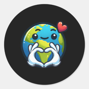 Earth With Heart Hands Love Earth Day Classic Round Sticker