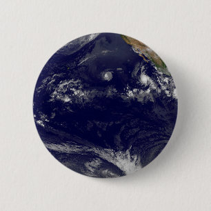 Earth With Three Tropical Cyclones In The Pacific. 2 Inch Round Button
