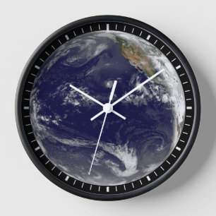 Earth With Three Tropical Cyclones In The Pacific. Clock