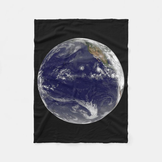 Earth With Three Tropical Cyclones In The Pacific. Fleece Blanket (Front)