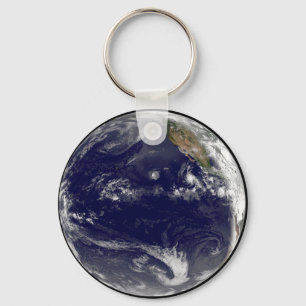 Earth With Three Tropical Cyclones In The Pacific. Keychain