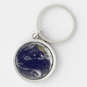 Earth With Three Tropical Cyclones In The Pacific. Keychain