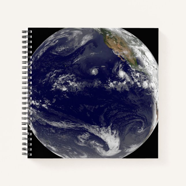 Earth With Three Tropical Cyclones In The Pacific. Notebook (Front)