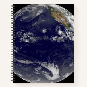 Earth With Three Tropical Cyclones In The Pacific. Notebook