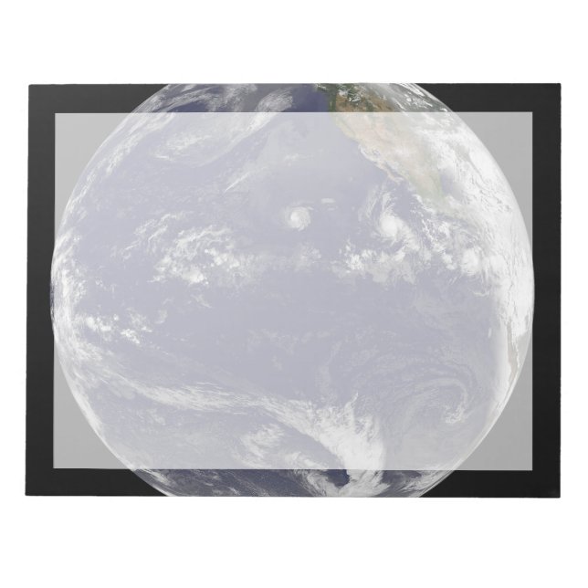 Earth With Three Tropical Cyclones In The Pacific. Notepad (Front)