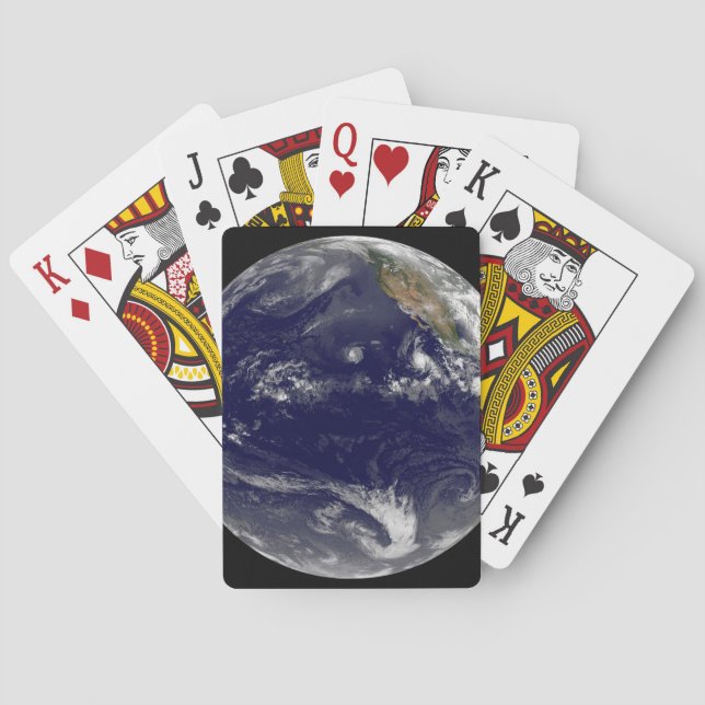 Earth With Three Tropical Cyclones In The Pacific. Playing Cards (Back)