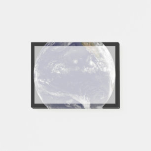 Earth With Three Tropical Cyclones In The Pacific. Post-it Notes