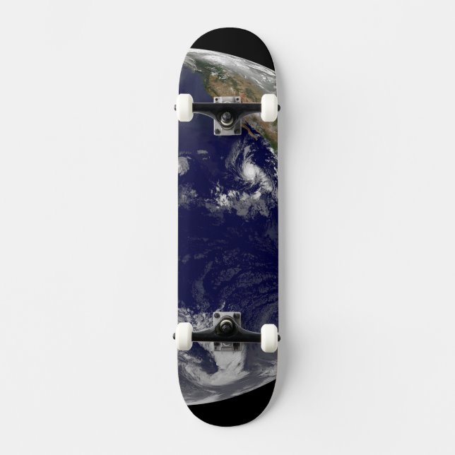 Earth With Three Tropical Cyclones In The Pacific. Skateboard (Front)