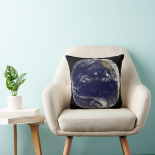 Earth With Three Tropical Cyclones In The Pacific. Throw Pillow