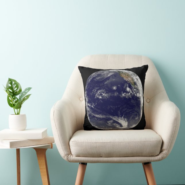 Earth With Three Tropical Cyclones In The Pacific. Throw Pillow (Chair)
