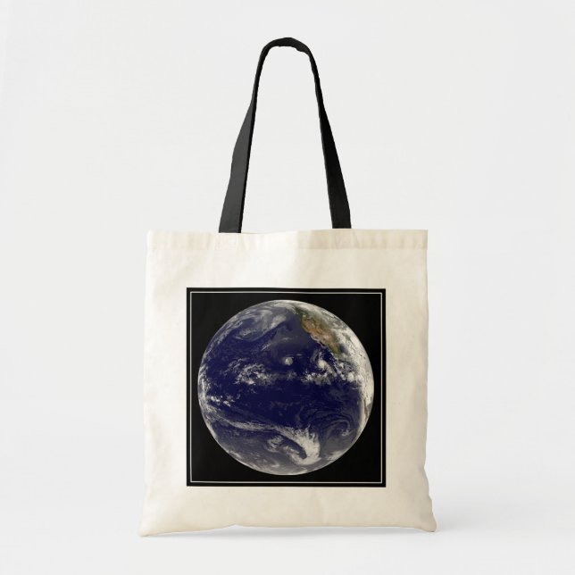 Earth With Three Tropical Cyclones In The Pacific. Tote Bag (Front)