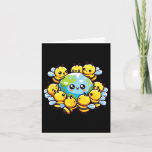 Earth World Globe Bee Kawaii Bees Card