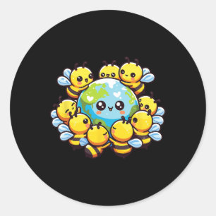 Earth World Globe Bee Kawaii Bees  Classic Round Sticker