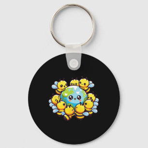 Earth World Globe Bee Kawaii Bees Keychain