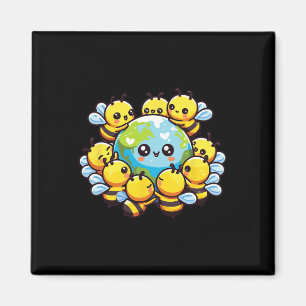 Earth World Globe Bee Kawaii Bees  Magnet