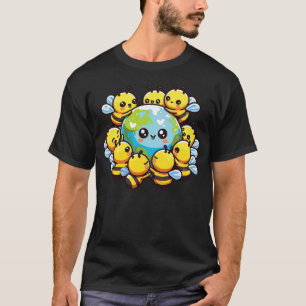Earth World Globe Bee Kawaii Bees T-Shirt