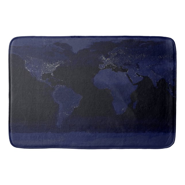 Earth World Map City Lights at Night Satellite Bath Mat (Front)